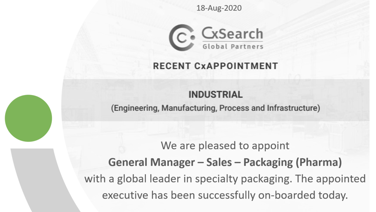 CxAppointment: General Manager - Sales - Packaging (Pharma)