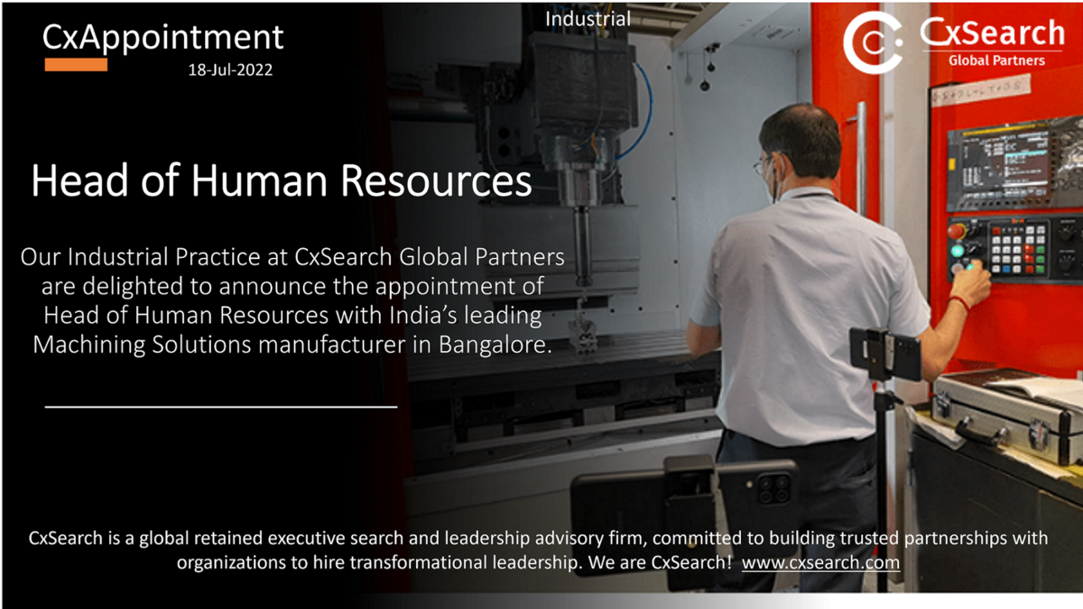 CxAppointment: Head of HR - Leading Machine Solutions Manufacturer - India
